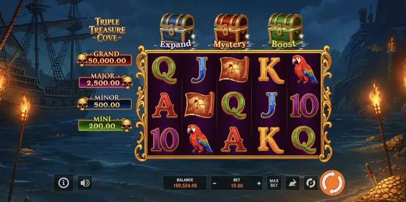 Triple Treasure Cove - Hold and Win ბონუს რაუნდი მონეტებით